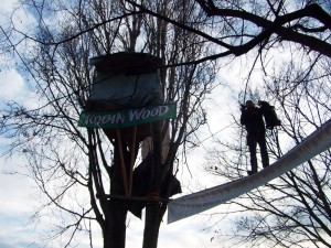 A100-Protest-Baumhaus auf dem Gelände Neuköllnische Allee 33 in Berlin-Neukölln am 17.12.2013