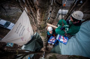 Die Baumbesetzung gegen den Ausbau der A100 dauert an