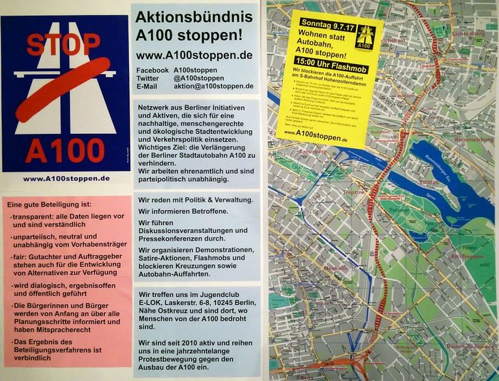 Aktionsbündnis A100 stoppen am 26.6.2017 beim Ideenmarkt + Stadtforum Berlin
