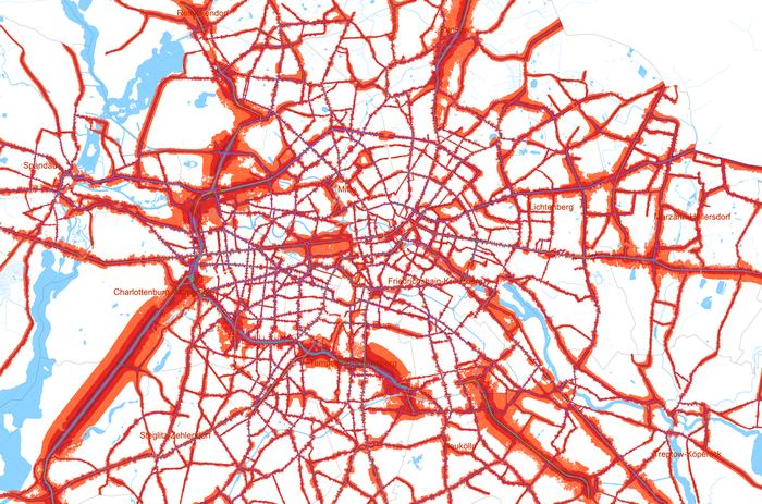 Strategische Lärmkarte LDEN (Tag-Abend-Nacht-Lärmindex) Straßenverkehr 2013 Quelle: Umweltatlas Berlin