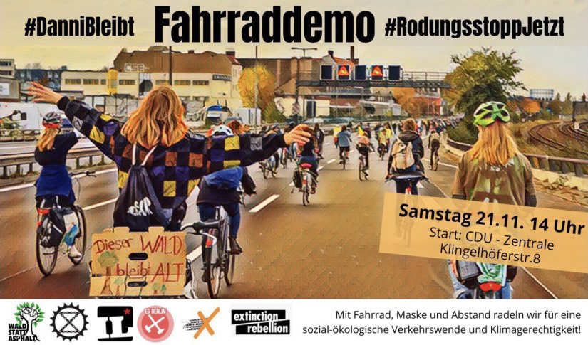 Fahrraddemo Danni bleibt, Rodungsstopp jetzt! am 21.11.2020