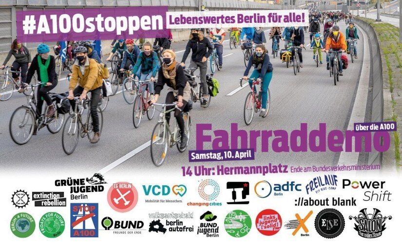 Fahrraddemo für die Mobilitätswende und gegen den Weiterbau der A100