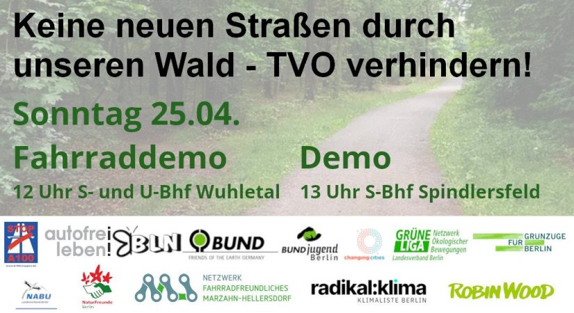 Demonstrationen am 25.4.2021: Keine neuen Straßen durch unseren Wald – TVO verhindern!