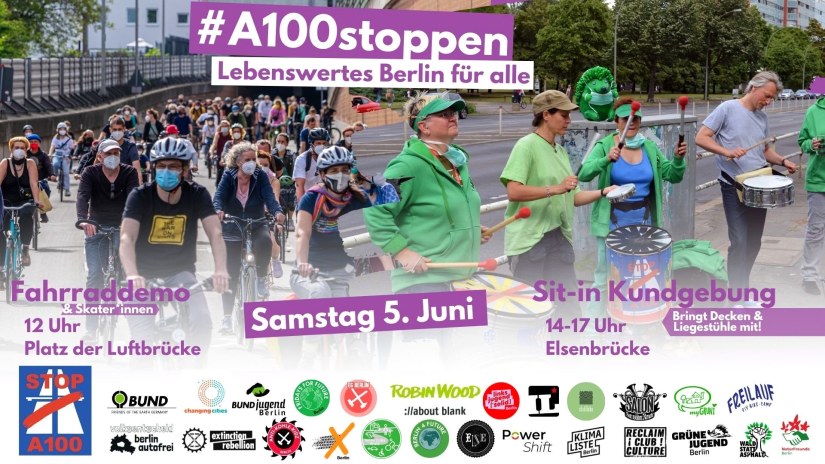 Fahrrad- und Inlineskate-Demo über die Autobahn A100 am 5.5.2021 in Berlin