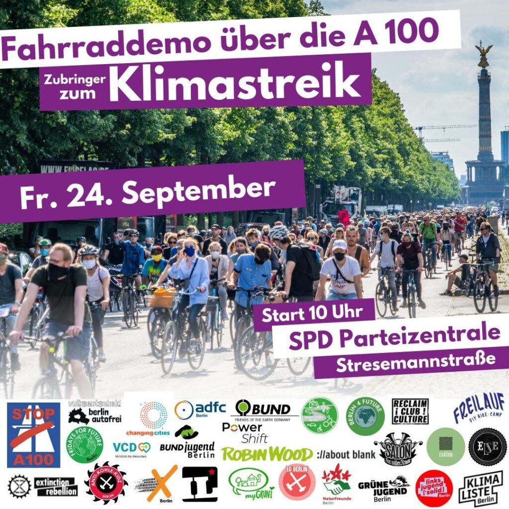 Fahrrad-Demo über die A100 am 24.9.2021