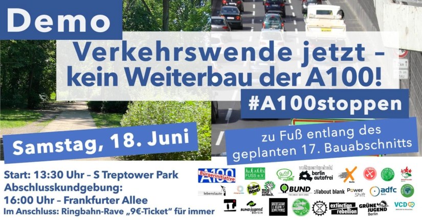 Demonstration Verkehrswende jetzt, A100 stoppen am 18.6.2022