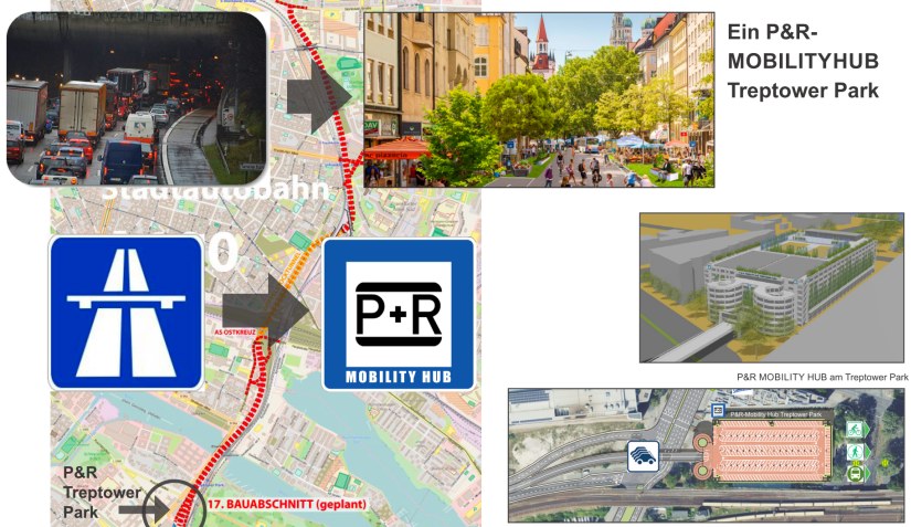 🅿️ Verkehrskonzept Treptower Park mit  P+R-Parkhaus als finaler Abschluss der A100