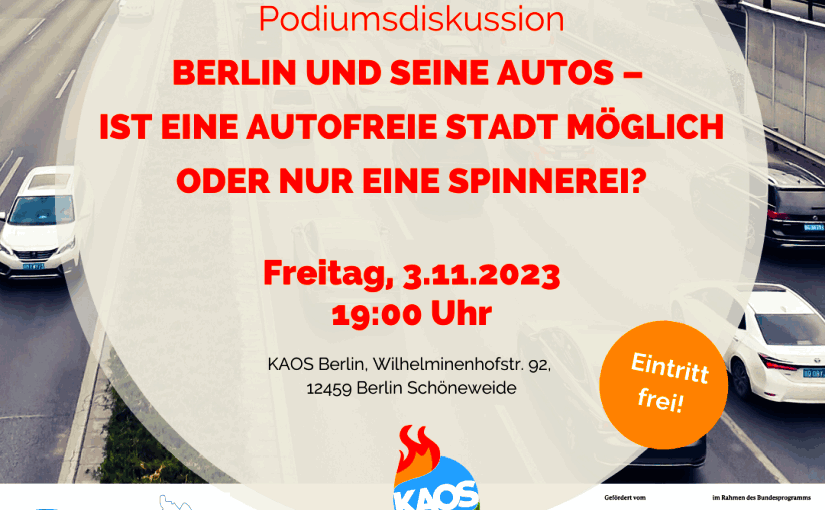 🚴🏃‍♂️ Podiumsdiskussion: Ist eine autofreie Stadt möglich oder nur eine Spinnerei? am 3.11.2023