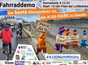 Fahrrad-Demo A100 stoppen 09.12.2023 Platz der Luftbrücke  Berlin-Tempelhof