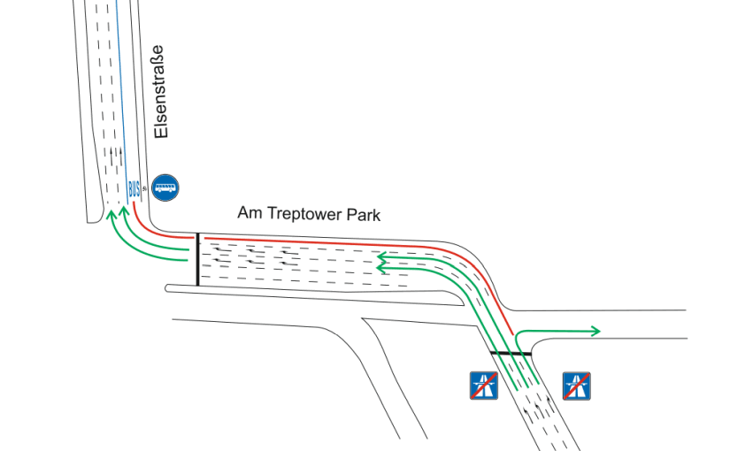 Entlastung für die Elsenstraße in Treptow? Neue Busspur und weniger Spuren von der A100