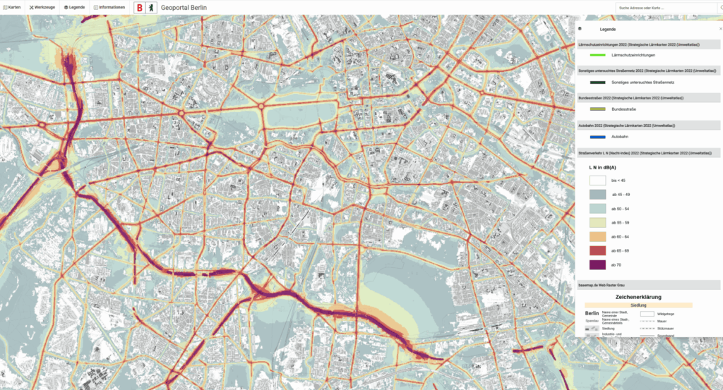 Strategische Lärmkarte L N (Nacht-Lärmindex 22 - 6 Uhr) Straßenverkehr